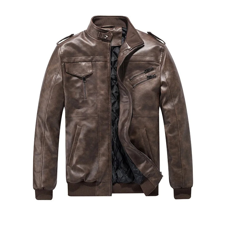 Men's Detachable Hooded Collar Velvet Thickened Leather Jacket