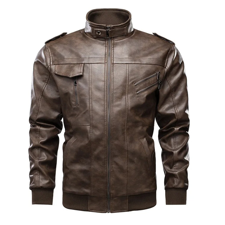 Men's Detachable Hooded Collar Velvet Thickened Leather Jacket