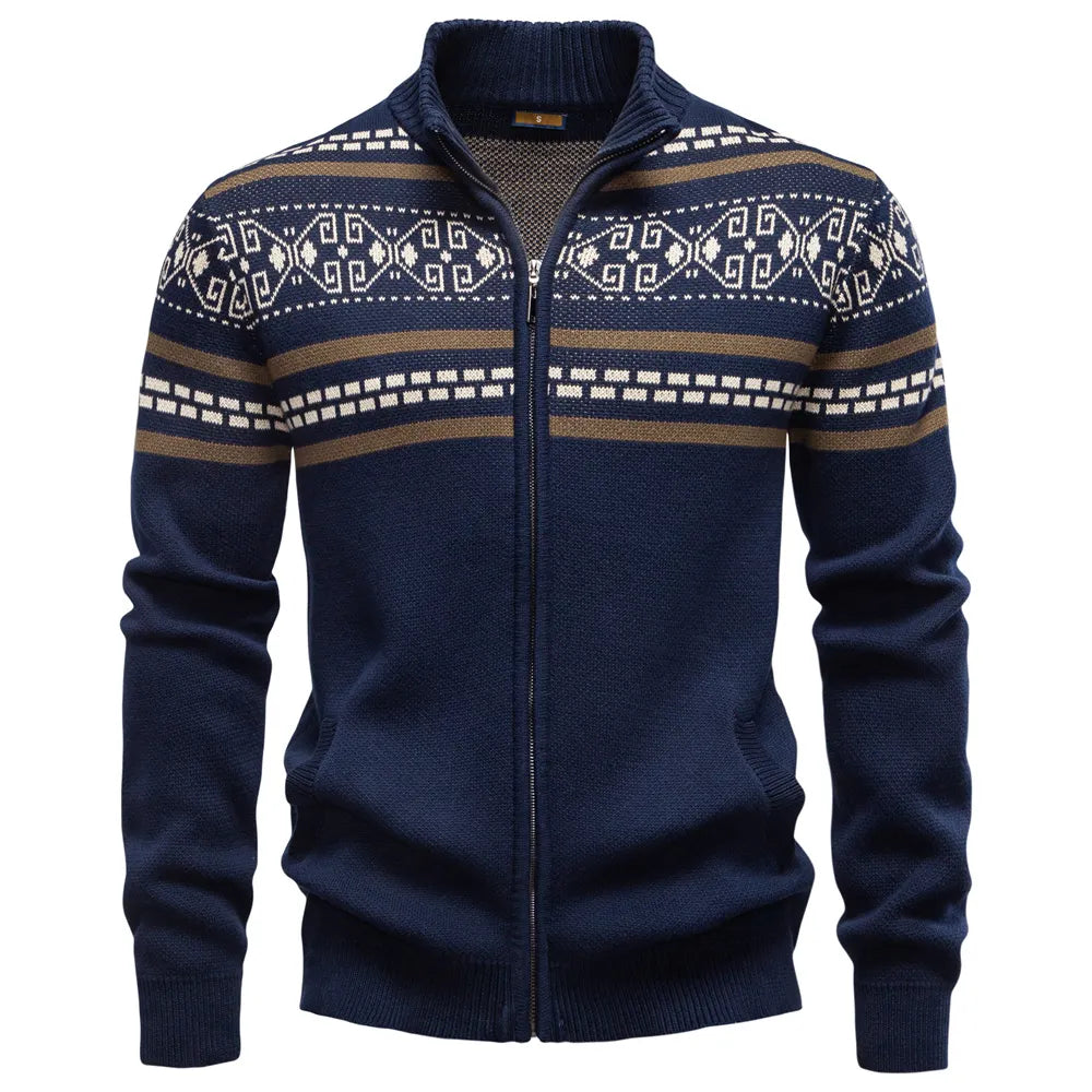 Men's Vintage Thickened Cotton Printed Cardigan