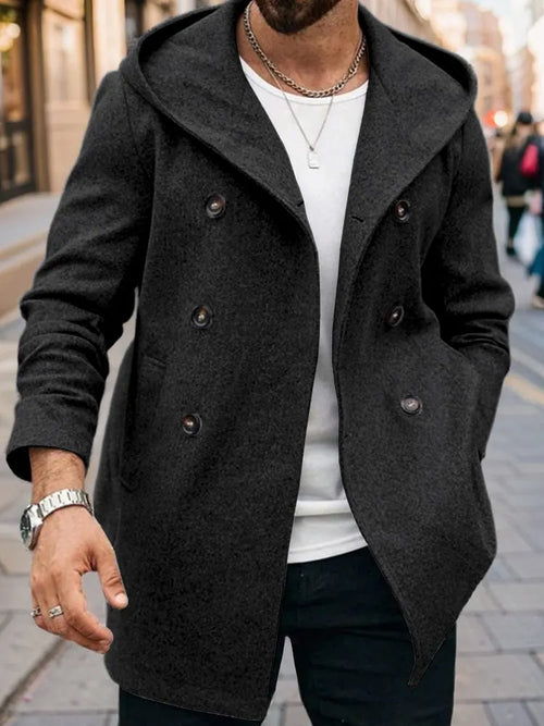 Casual Comfort Hooded Tweed Coat
